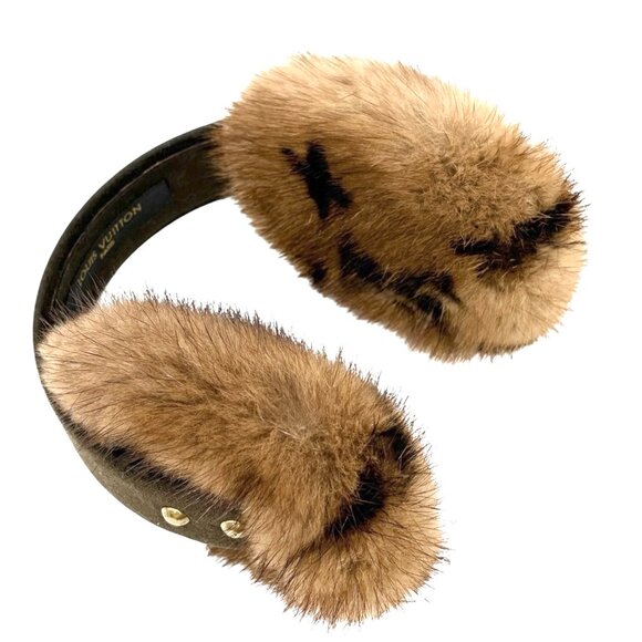 LOUIS VUITTON Vintage LV Monogram Mink Earmuffs Brown Gold Suede [106418] - Picture 10 of 15
